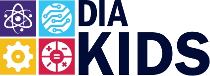 Logo graphic with four colored squares and text that reads. D.I.A. Kids.