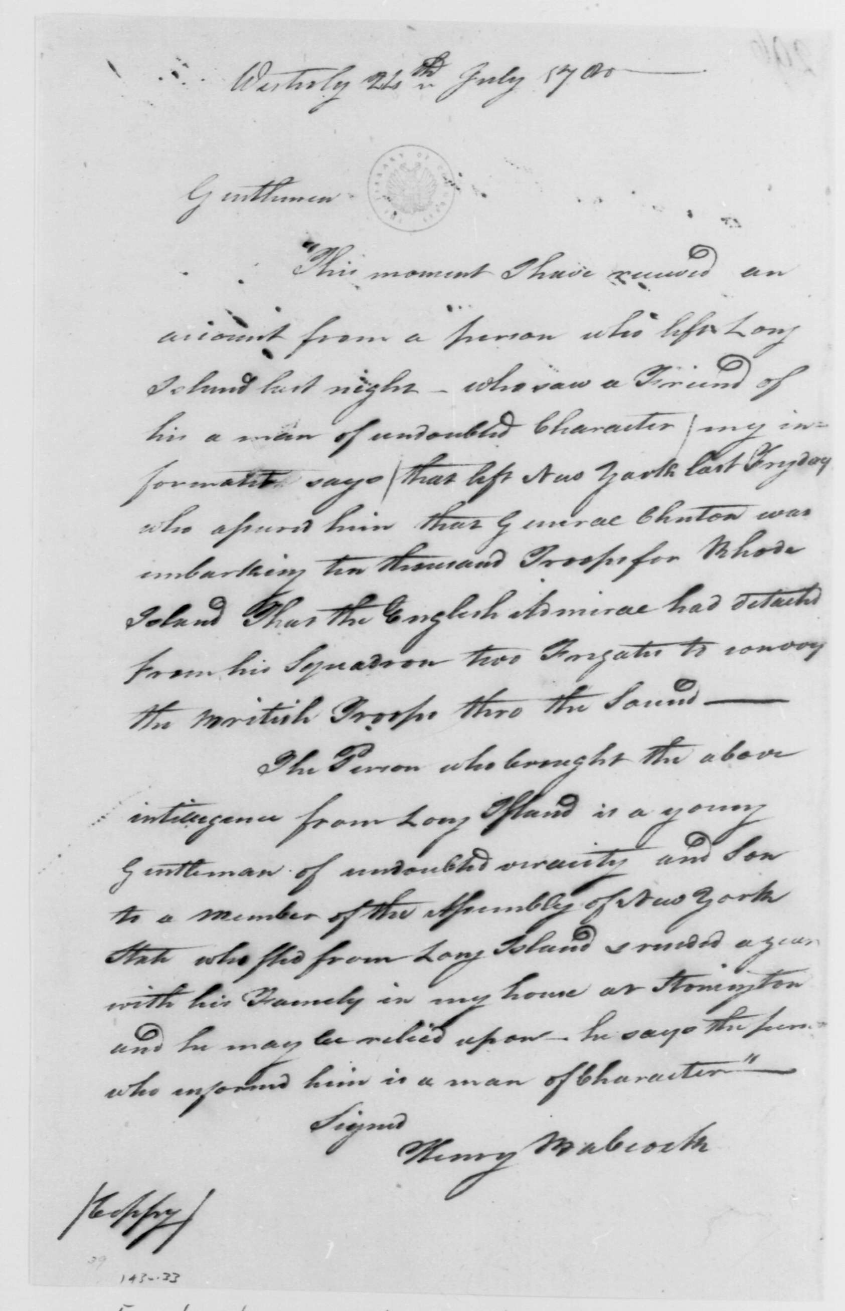 Image of a letter from the George Washington Letter's display from the Smithsonian and DIA