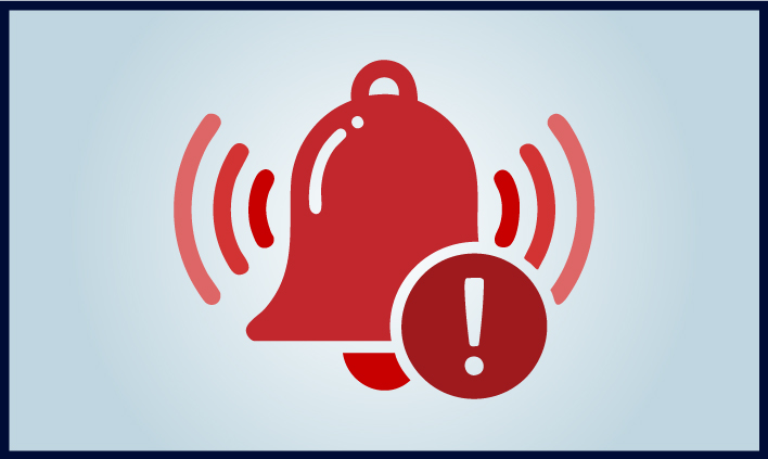 Red ringing alarm bell icon with an exclamation point warning badge, indicating a link to Letter 14.
