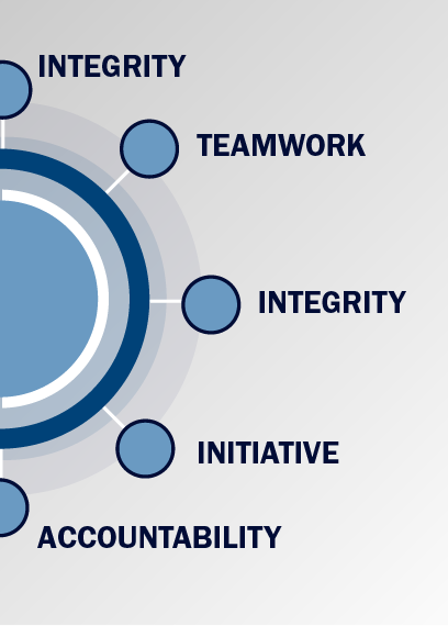 Values graphic with text and circles, each section highlighting the Values of D-I-A.