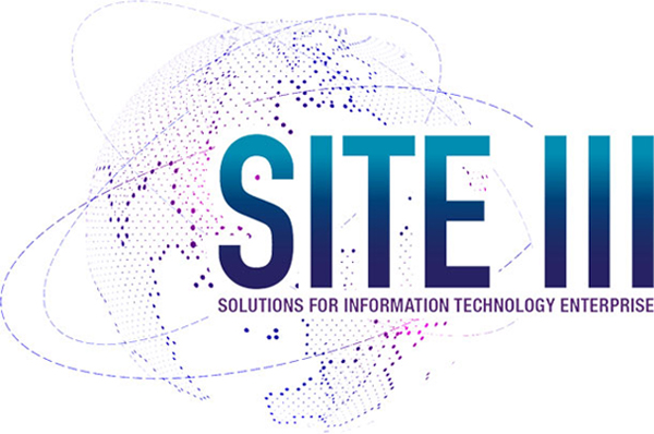Image of a dotted globe. Main title. Site three. Subtitle. Solutions for Information Technology Enterprise