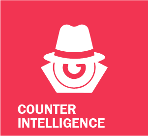 Image of white graphic on Red background. Title. Counter Intelligence.