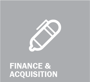 Image of White graphic on Grey background. Title. Finance and acquisition