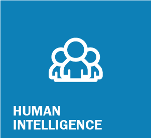 Image of white graphic on blue background. Title. Human Intelligence.