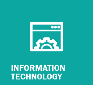 Image of white graphic on teal background. Title. Information-Technology.