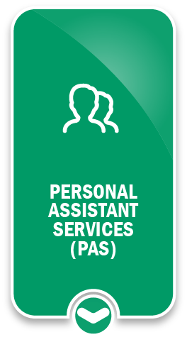 Image of white graphic on Aqua background. Title. Personal Assistance Services.