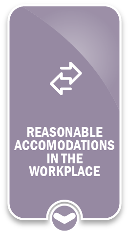 Image of white graphic on grey background. Title. Reasonable Accomodations in the workplace.