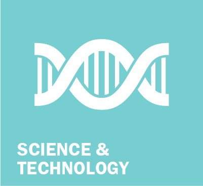 Image of white graphic on teal background. Title. Science and Technology.