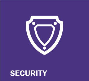 Image of white graphic on purple background. Title. Security.