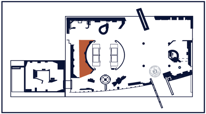 An image of a top-down floor plan with a section on the right filled in with color indicating the section in relation