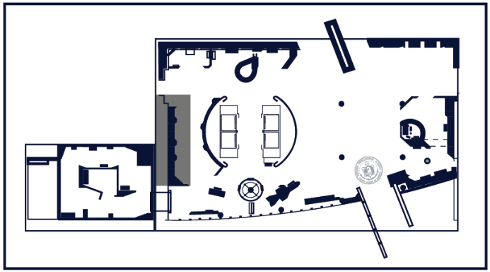 An image of a top-down floor plan with a section on the right filled in with color indicating the section in relation