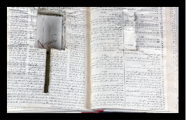 Image of an open book with a cut out section to hide items.