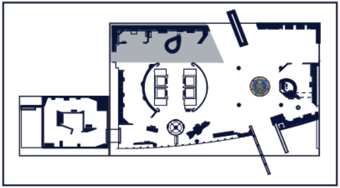 An image of a top-down floor plan with a section on the right filled in with color indicating the section in relation