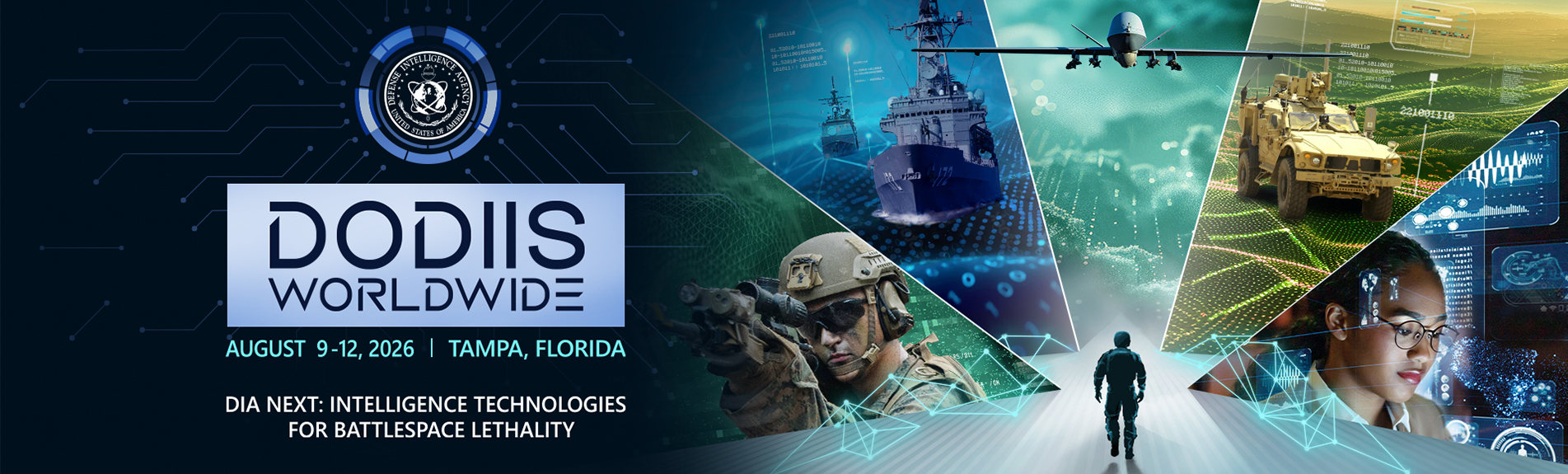 An image of the DI2026 logo, with text that reads DODIIS Worldwide. August 9-12, 2026. Tampa. Florida. DIA Next: Intelligence technologies for battlespace lethality
