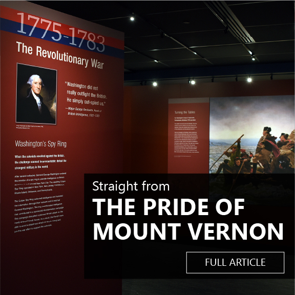 Feature graphic showing a museum layout. Main title. Straight from the pride of mount vernon