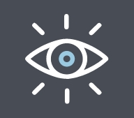 Image of an white eye graphic on a dark grey background.