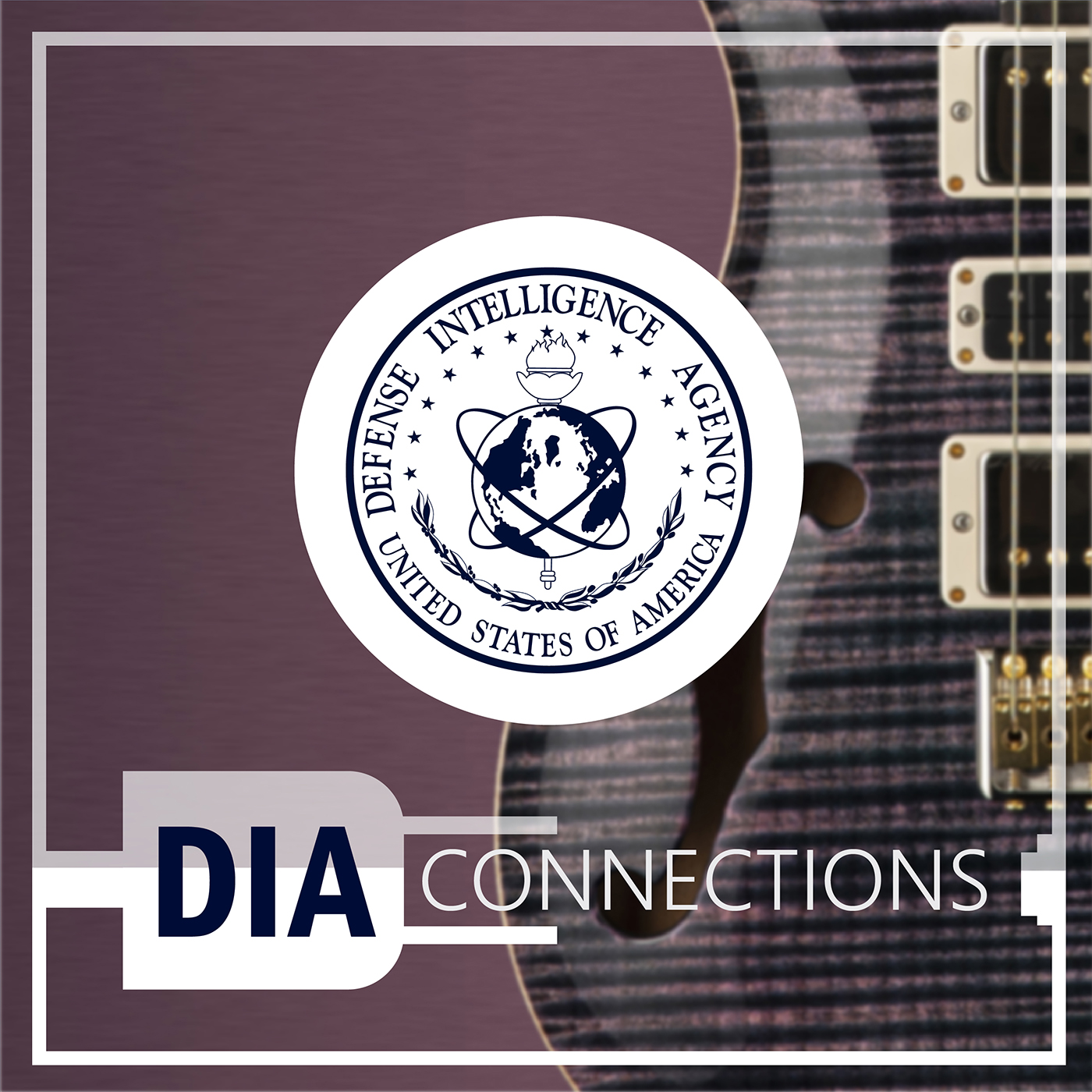 Image of guitar with D-I-A Seal and title. D-I-A Connections.