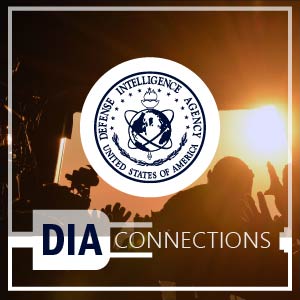 Image of the sun coming in to a square entrance and silhouettes of people and objects with D-I-A Seal and title. D-I-A Connections.