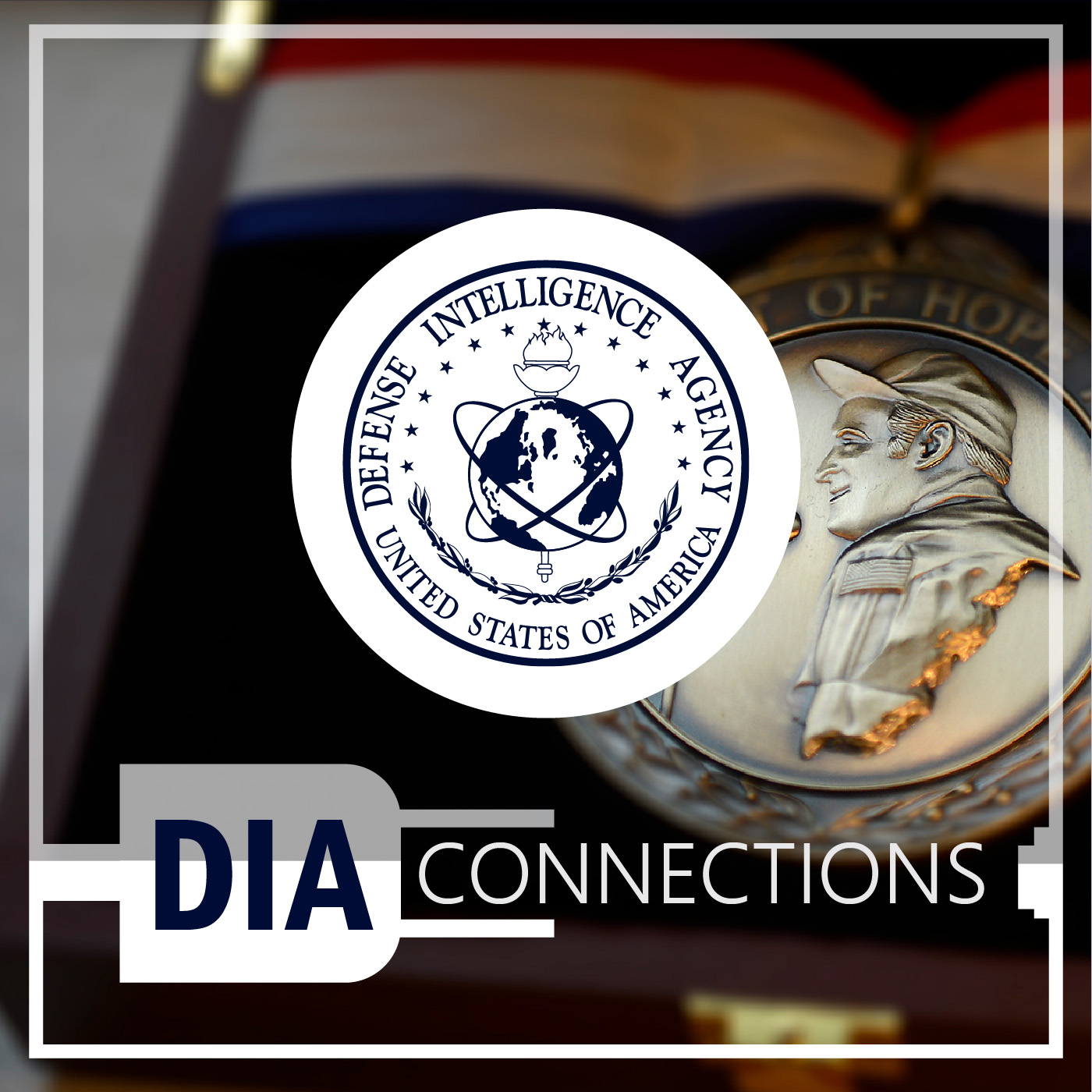 Image of a medal with D-I-A Seal and title. D-I-A Connections.