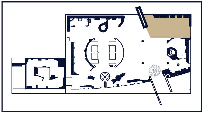 An image of a top-down floor plan with a section on the right filled in with color indicating the section in relation